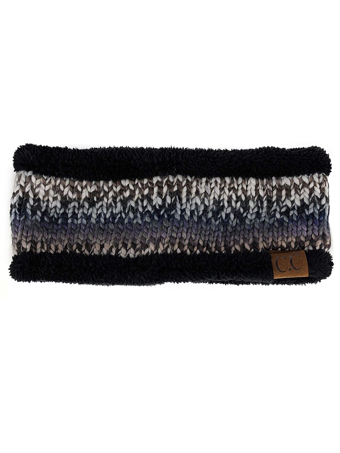 C.C Women's Multicolored Stretchy Knit Black Sherpa Lined Ear Warmer Headband-Black/Grey