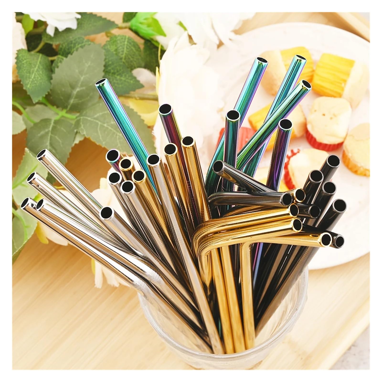 Strohhalme 20-teiliges Set wiederverwendbarer Trinkhalme aus Edelstahl 304 – ideal for Partys, Saftbars und mehr für Smoothie(Green straight)
