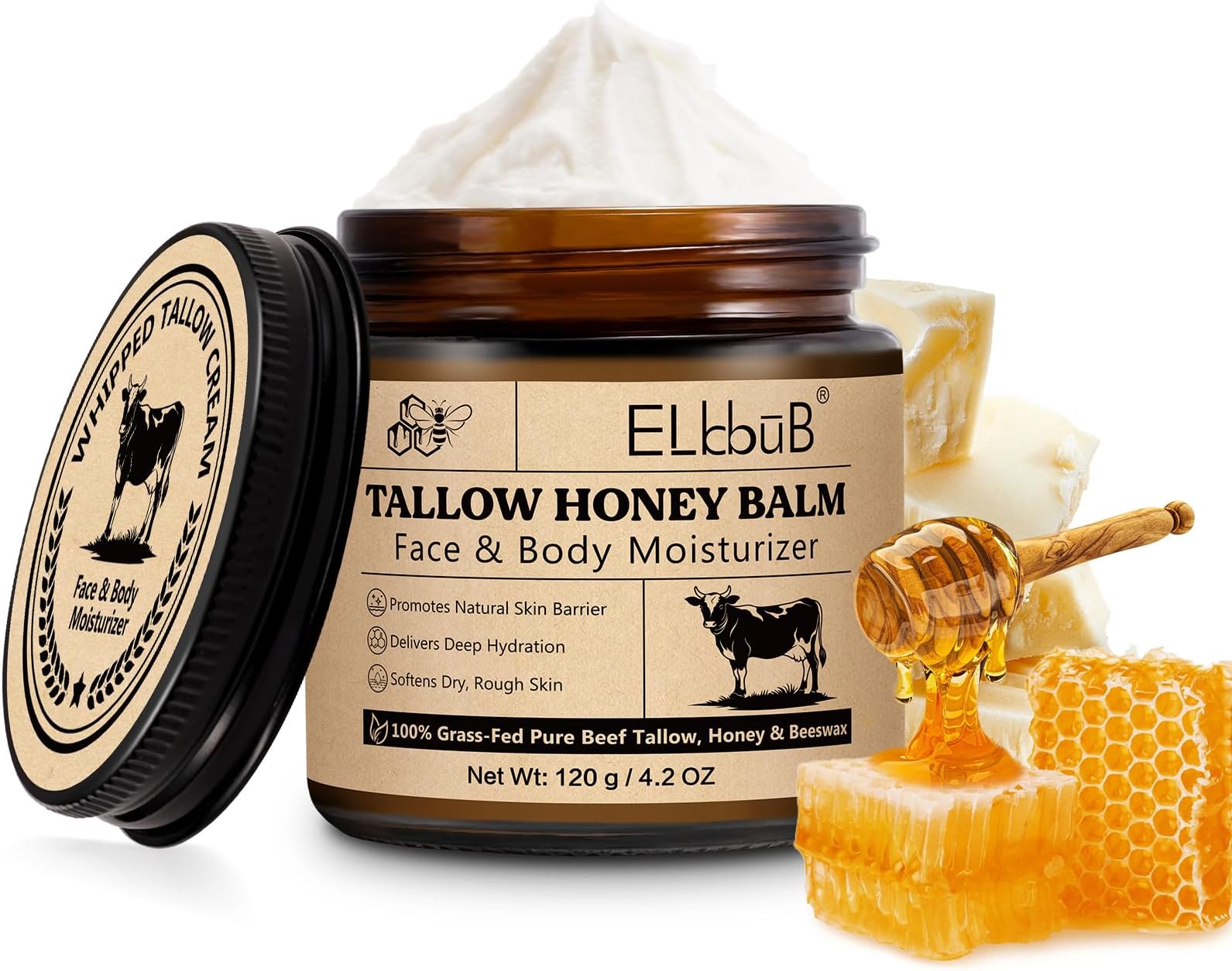 120g Beef Tallow, Beef Tallow Skin Care, Tallow and Honey Cream, Natural Tallow Face Moisturizer, Organic Hydrating Beef Tallow Balm Deeply Moisturizing for Face & Body Skin Care