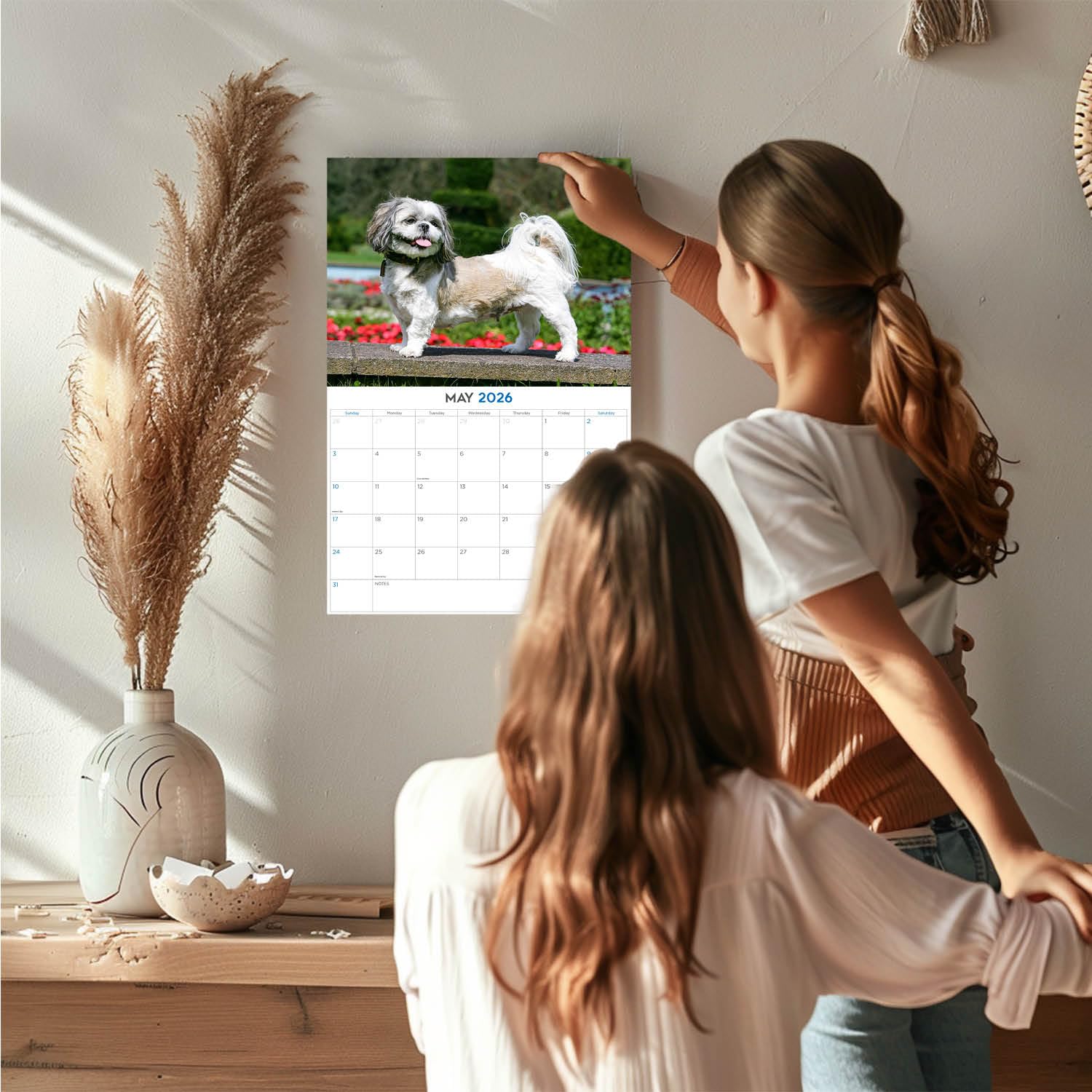 2024 2025 Shih Tzu Kalendarz - Miesięczny kalendarz ścienny z rasą psów, 30 x 45 cm, otwarty, gruby papier bez przebarwień, prezent - akademicki planer nauczyciela, kalendarz, organizowanie i