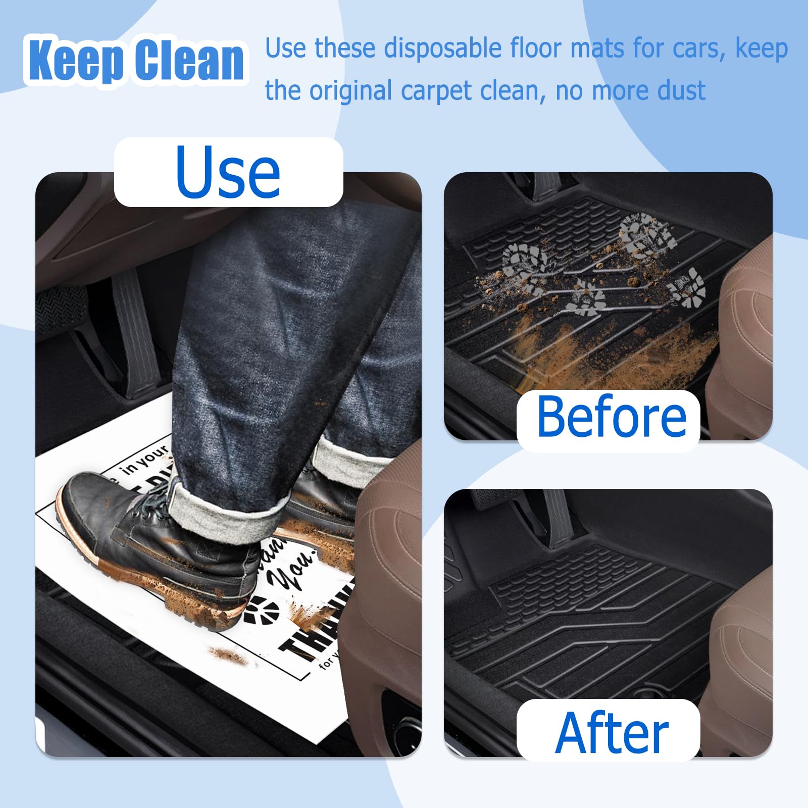 12PCS Paper Floor Mats for Cars Thickened Papers Mat for Car Detailing with Thoughtful Slogans Cute Patterns Universal — view 4