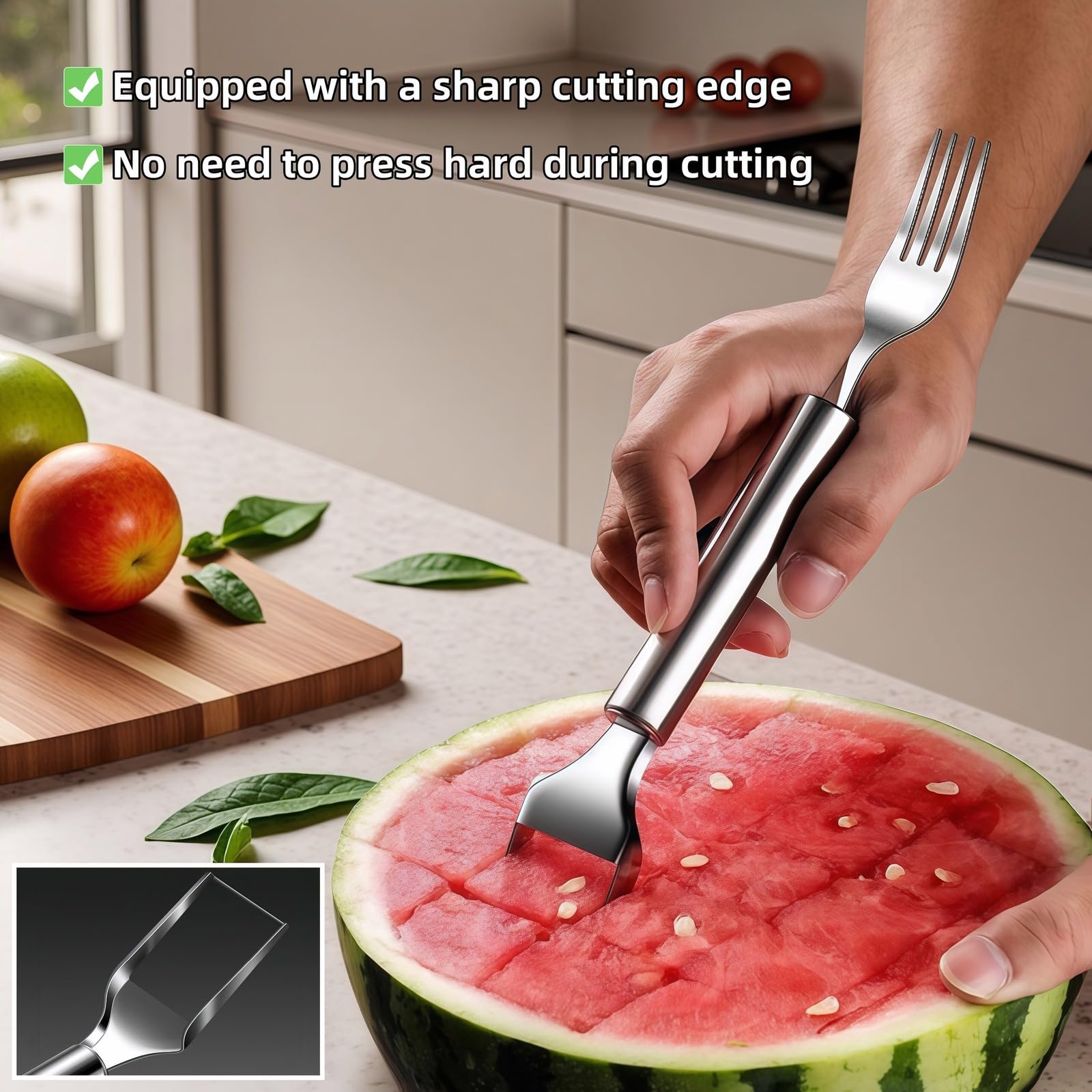 2-in-1 Stainless Steel Watermelon Slicer & Fork | Easy Cut, Serve, Enjoy | Kitchen & Camping Must-Have Tool for Fruit Salad, Parties, BBQ | Dishwasher Safe & Rust-Proof (Pack of 2) — Amazon image 7
