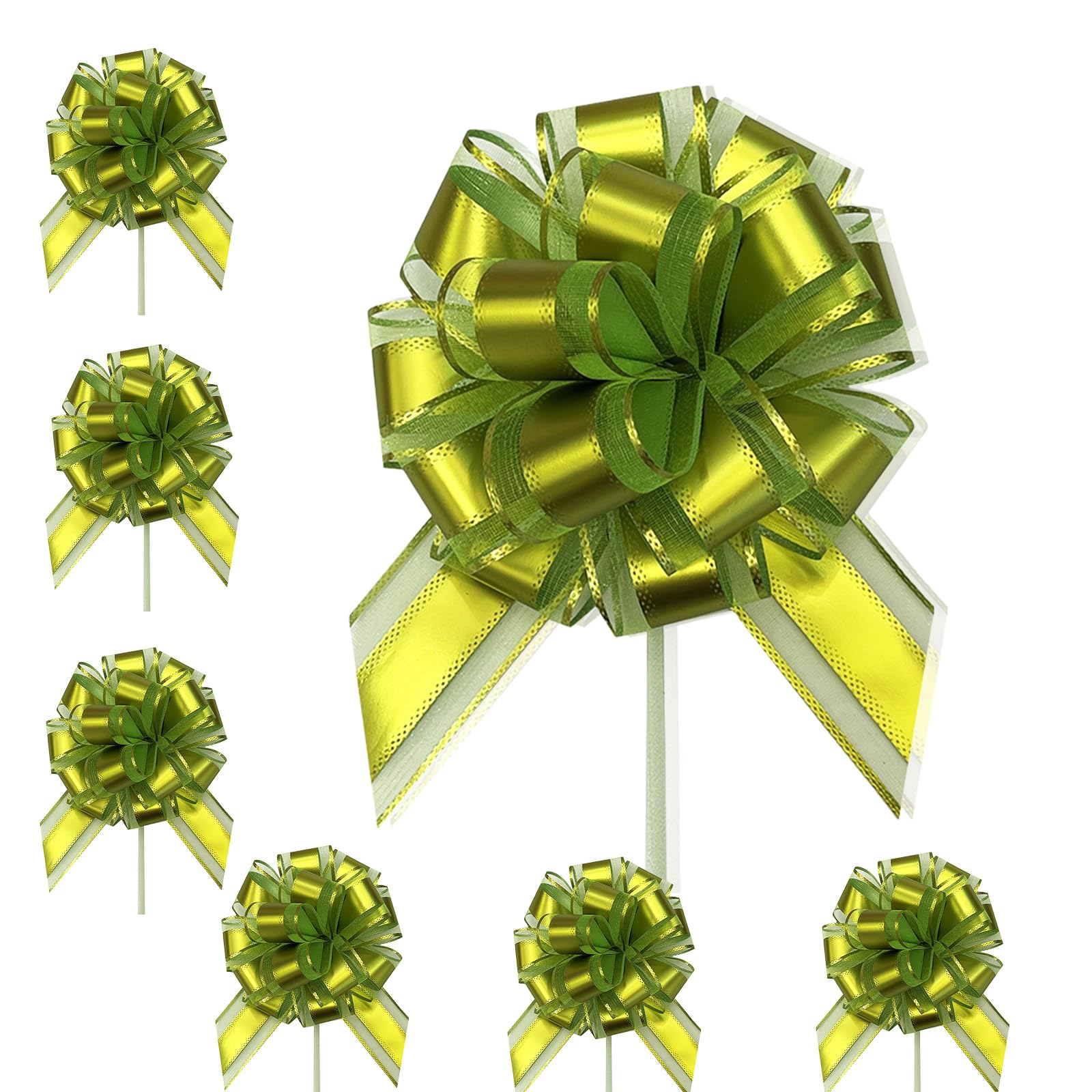 6P 7in/5cm Large Pull Bows Gift Wrap Bows for Gift Wrapping,Olive Green Pull Bow Ribbon for Present Wedding Car Gifts Basket,Christmas Pretied Green Gifts Wrapping Bow for Flower Wedding Birthday Deco