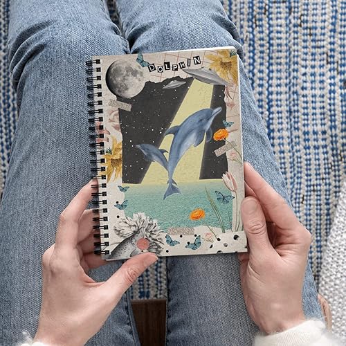 Miniatura 4 de GOLEEX Blank Spiral Notebook Dolphin Journal Collage Ruled Lined Writing Weekly Monthly Planner Vintage Durable Soft Cover Notebooks School Work