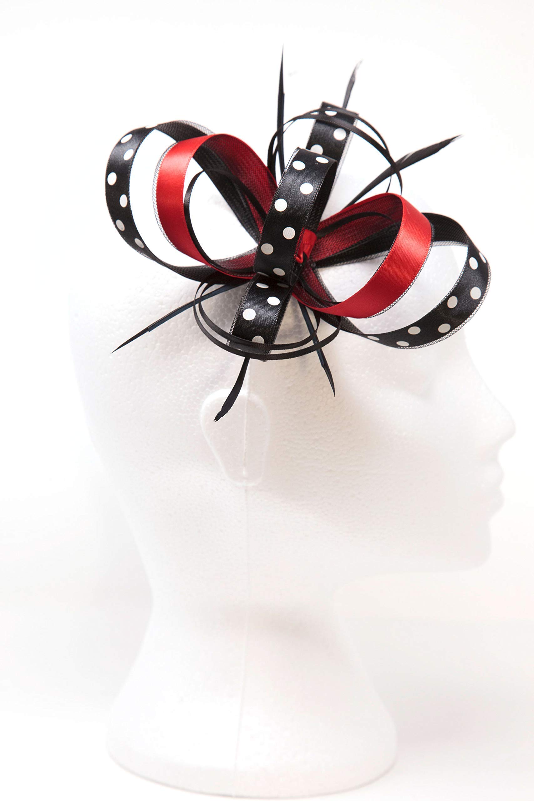 Black, red and white polka dot fascinator on a clip, comb 