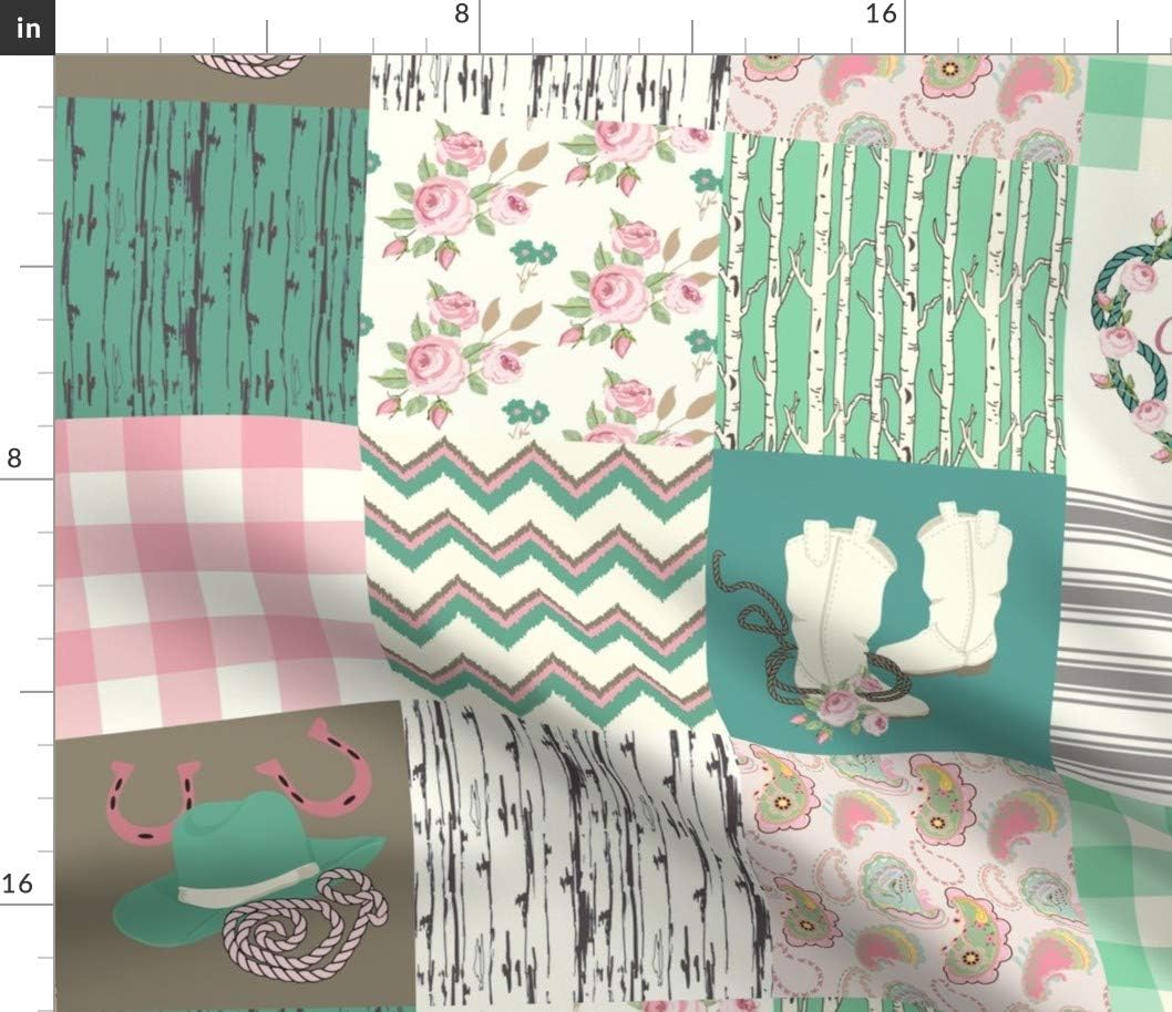 Spoonflower Fabric - Cowgirl Wholecloth Cheater Quilt Pink Aqua Teal Country Western Cowboy Printed on Petal Signature Cotton Fabric by The Yard - Sewing Quilting Apparel Crafts Decor