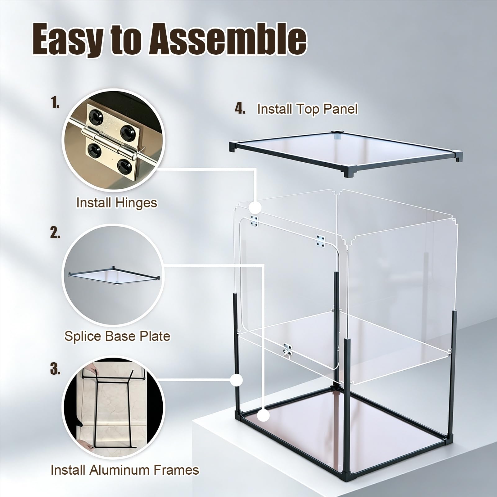 Urna Metacrilato Vitrina Alta de Acrílico, Contenedor de Vidrio | Caja Transparente de 360° con Puerta de Cierre a Presión, Contenedor Antipolvo con Bisagra y Marco(15x20xH25cm/6x8x10in)