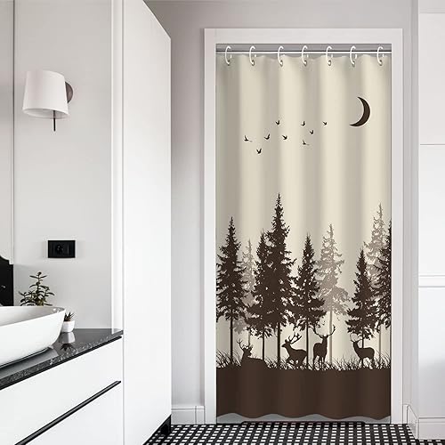 Miniatura 1 de RosieLily Cortinas de ducha de cabaña, cortina de ducha de ciervo, cortina de ducha de camuflaje para baño, cortina de baño de caza de alces del