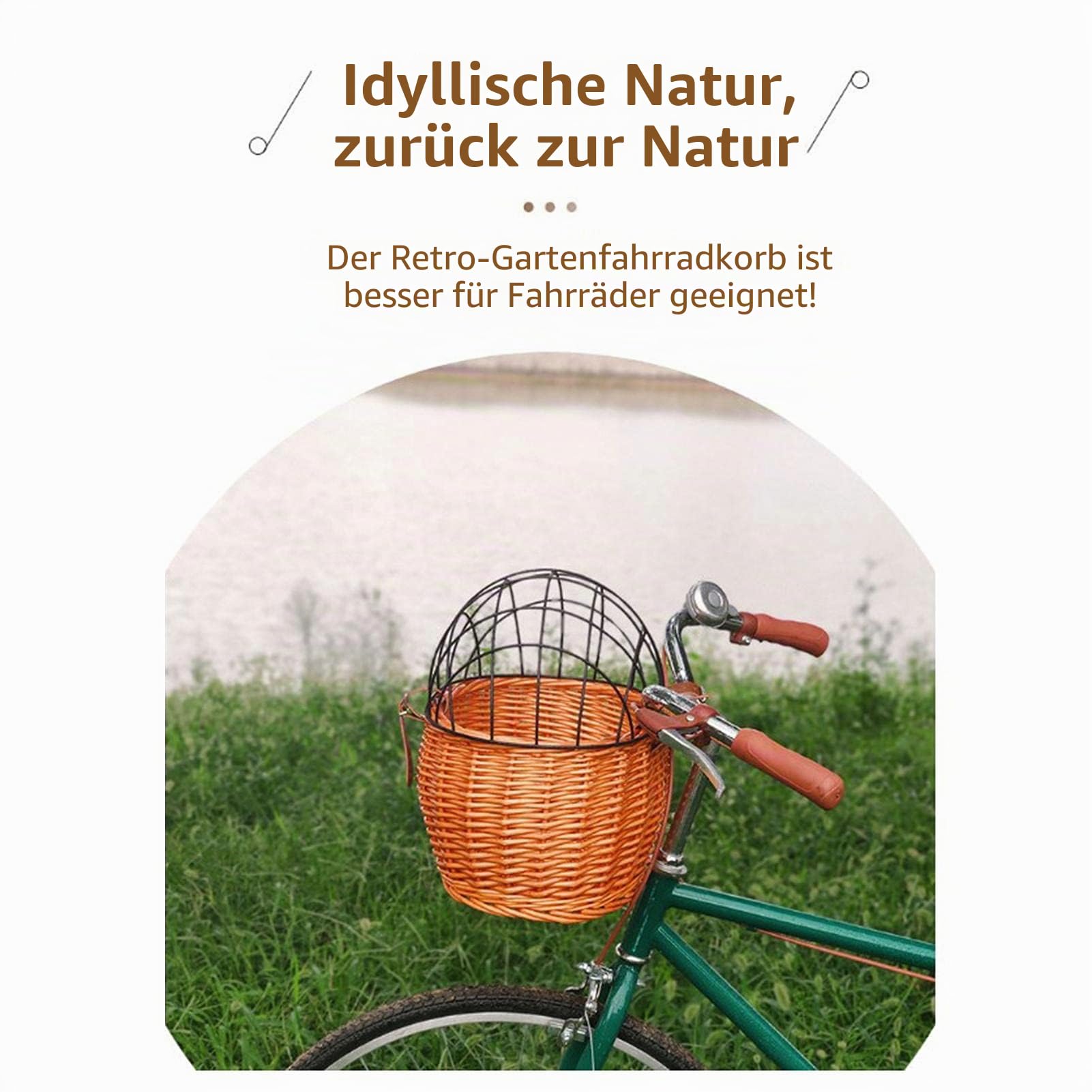 KENANLAN Hundekorb für Fahrrad, Hundefahrradkorb, Fahrradkorb für Hunde, Fahrradkorb aus Weidengeflecht für kleine Hunde, Katzen, Haustierträger, vorderer Korb mit Drahtgeflechtabdeckung