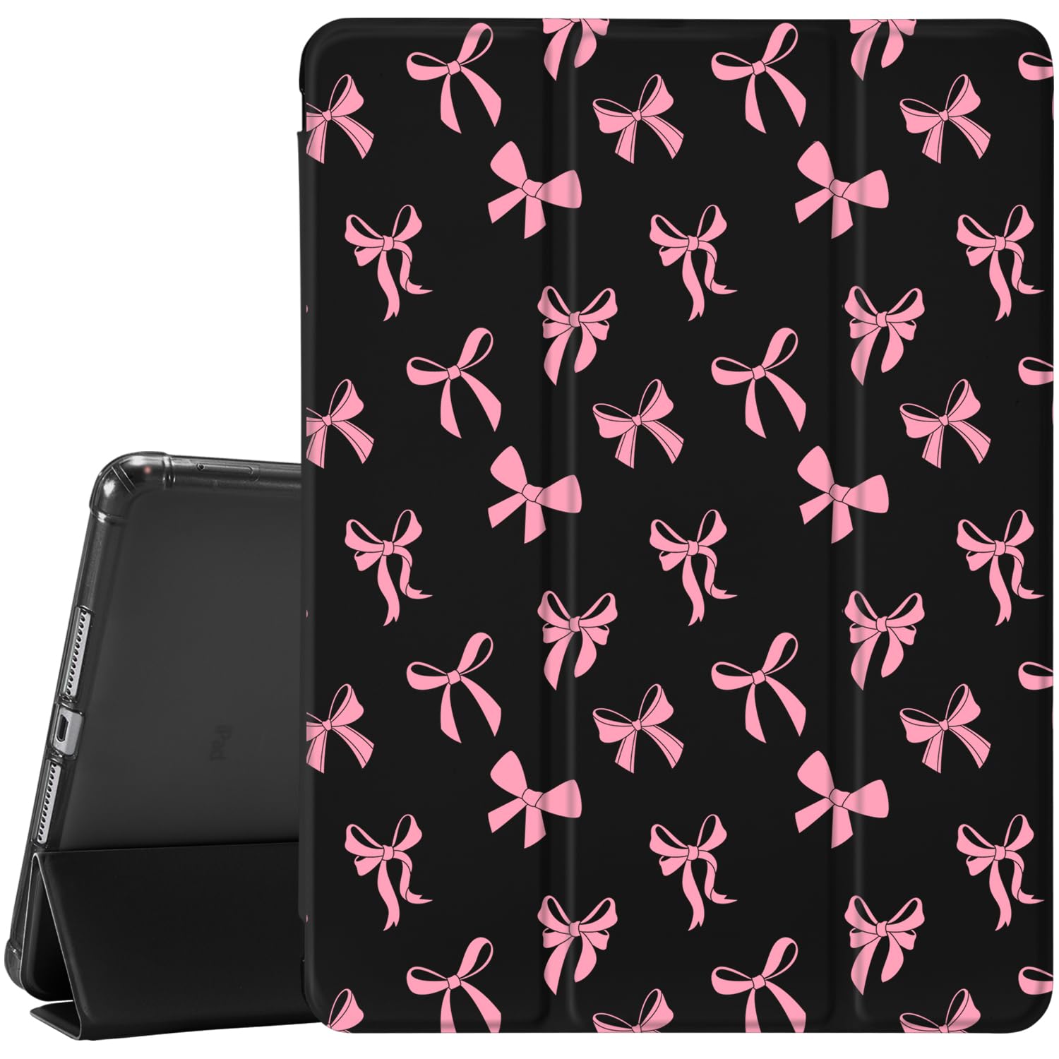 Idocolors Cute Bowknot Pad Case for 10.9 Inch iPad 2022/2025, Clear TPU Smart Stand Back Cover with Pencil Holder, for iPad 10th/11th Generation Auto