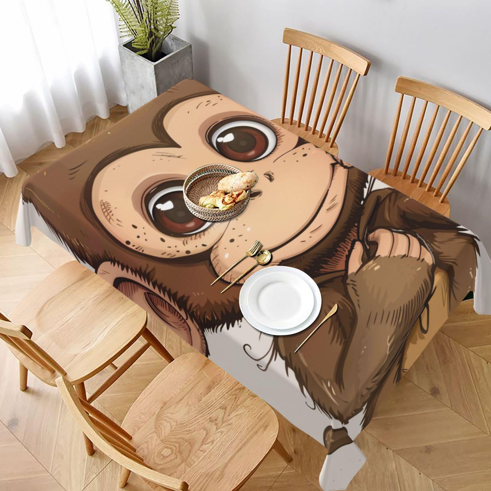WPKJU Monkey Art Print Printed Tablecloth 60x90 in Water Resistant Table Cover Washable Rectangle Table Cloth for Dining Tables