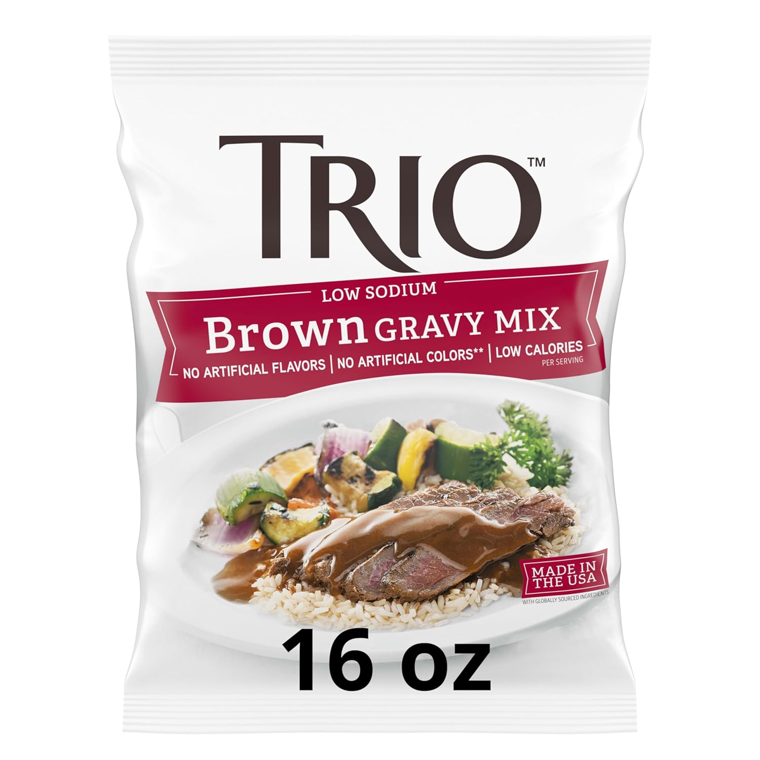 Trio Brown Gravy Mix, Brown Gravy Sauce, Low Sodium Foods, Just Add Water, 16 oz Bag