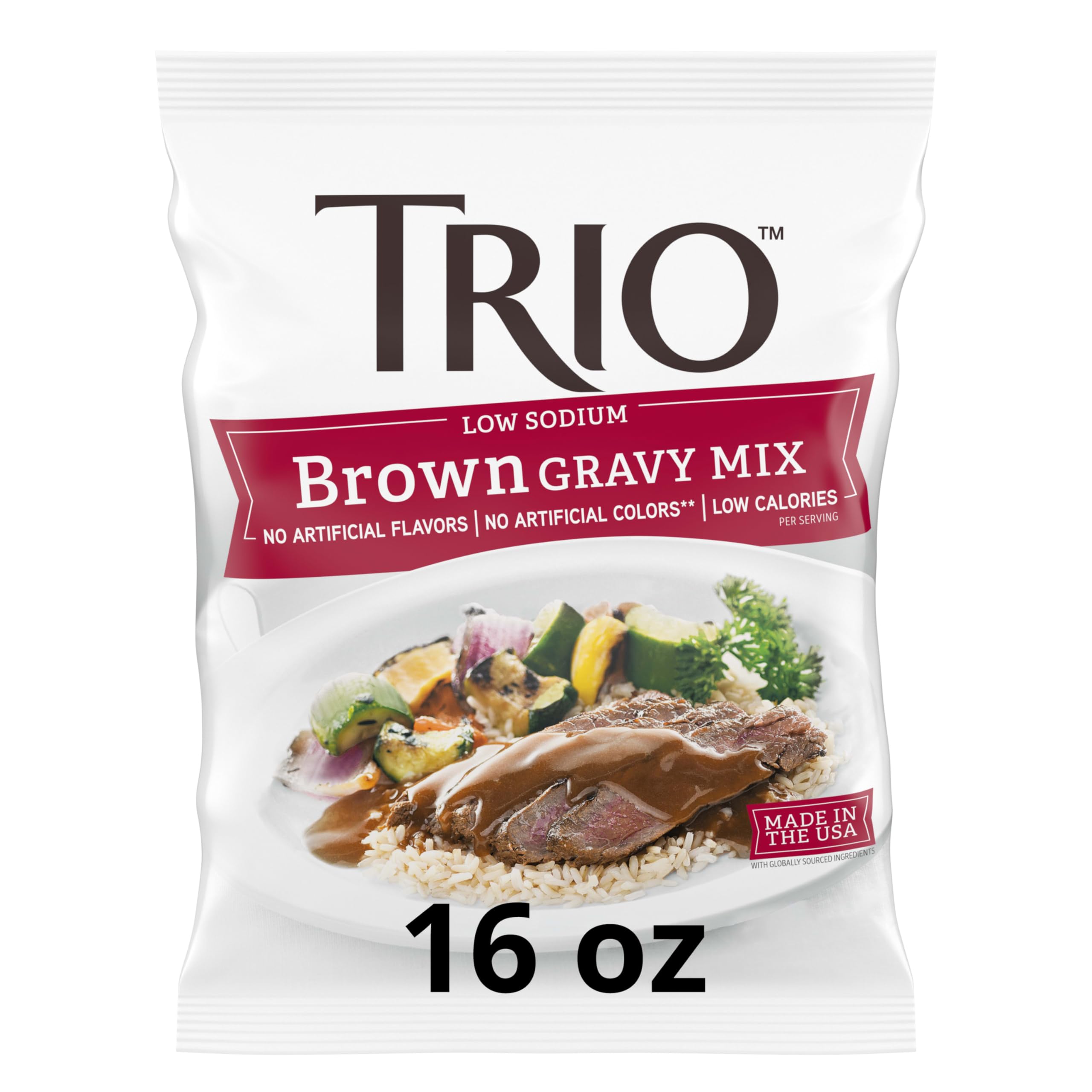 Trio Brown Gravy Mix, Low Sodium, Just Add Water, 16 oz Bag