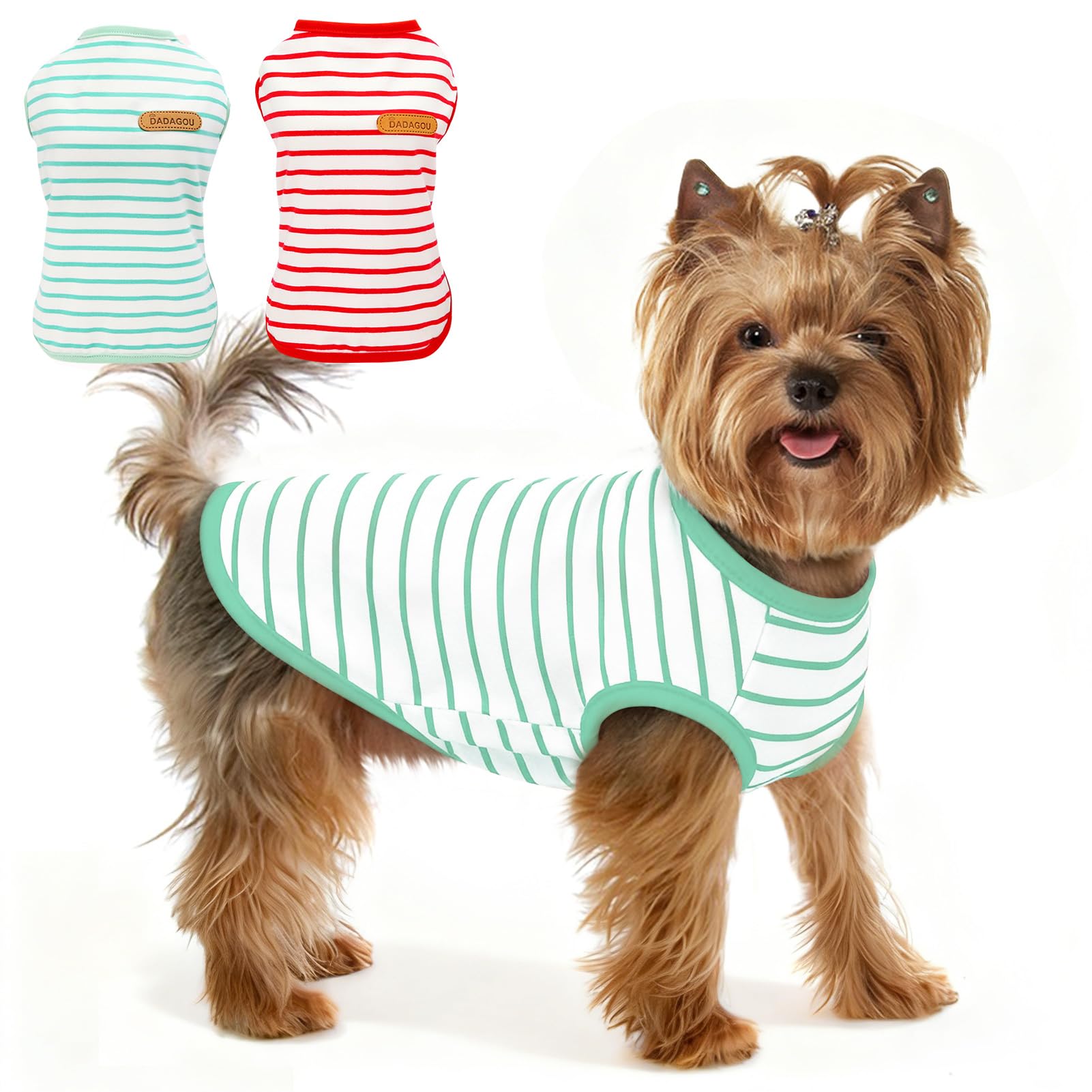 Preferhouse Dog Shirts for Small Dogs 2 Pack, S Dog Sleeveless Striped Vests Dog Pullover T-Shirts Lightweight Puppy Kitten Tank Top Cat Tee for