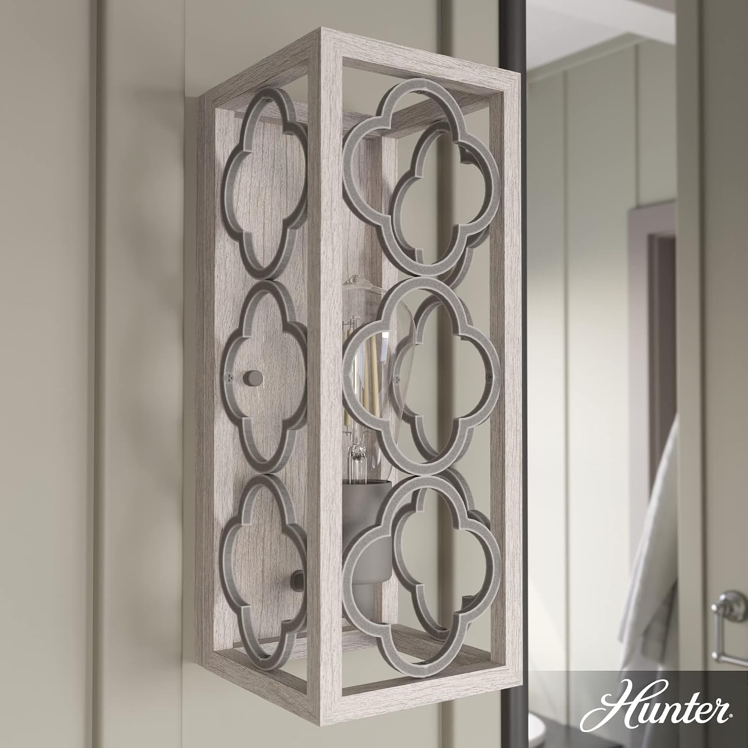 Hunter - Gablecrest 1-Light Distressed White, Small Sconce Light, Dimmable, Transitional Style, for Bedrooms, Kitchens, Foyers, Bathrooms - 19376