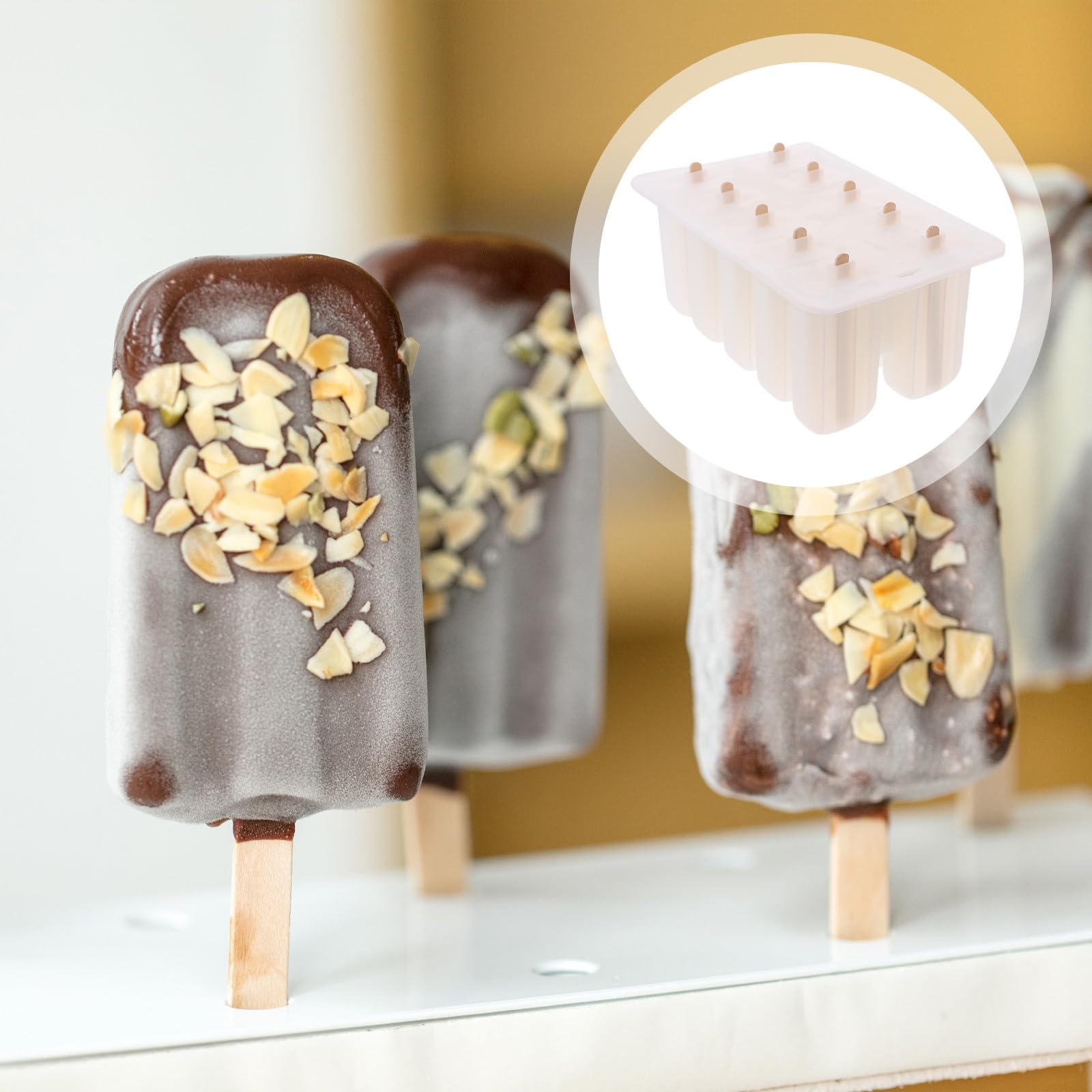 SECFOU Moule à Glace Réutilisable Facile à Démouler Couleur Aléatoire Estivales en Silicone avec 10 Cavités et Autocollants en Bois pour Préparer des Glaces Maison
