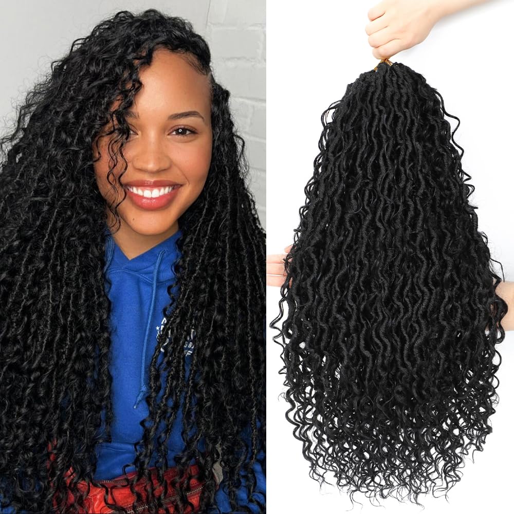 Boho Goddess Locs with Human Hair Curls: 8 Packs Curly Faux Locs for Black Women - Pre-looped Soft Bohemian Hair for Daily Usage Summer Vacation (24 Inch 96Strands)
