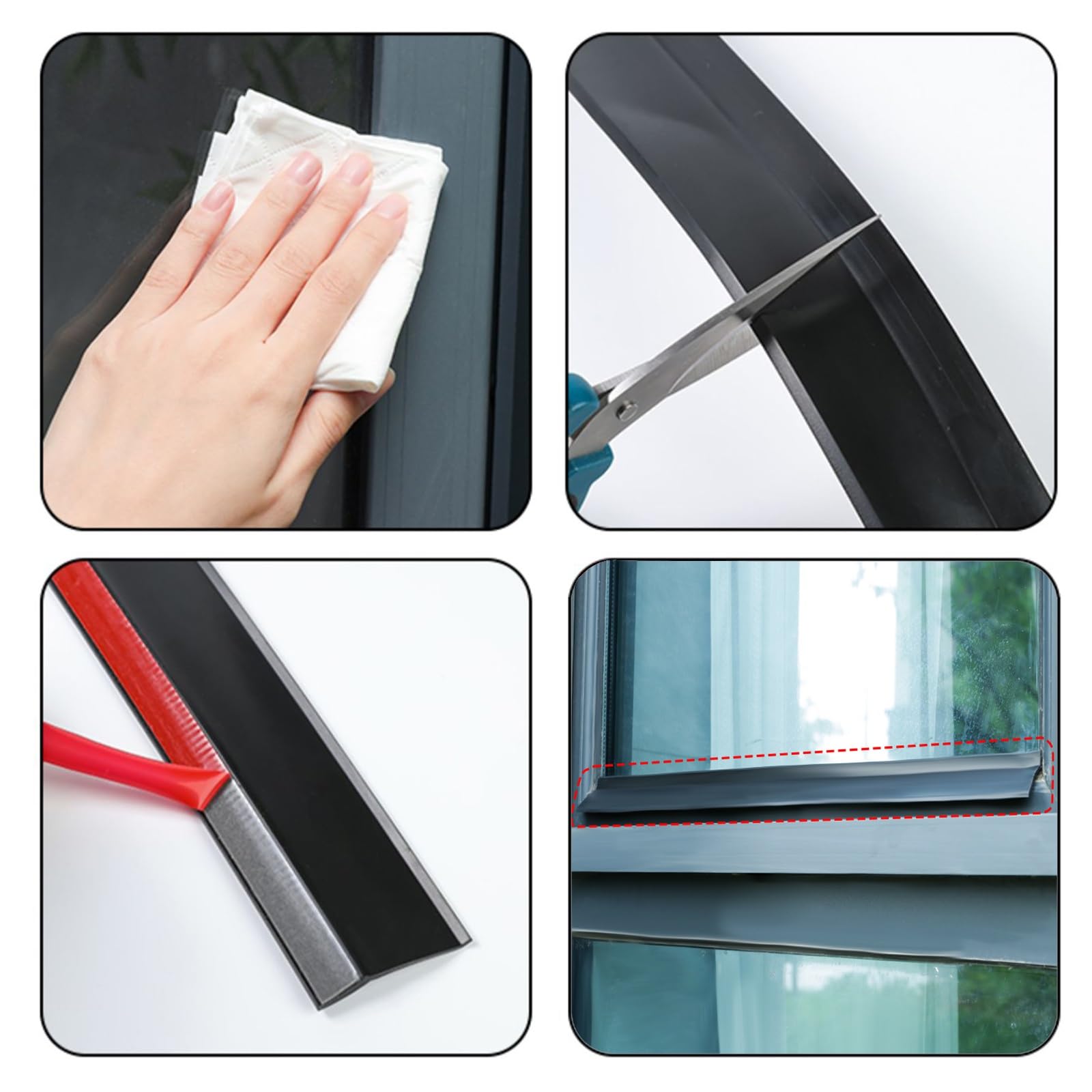 Burletes Autoadhesivos para Ventanas 1M Cinta De Sellado De Caucho Negro para Protección contra Fugas De Lluvia, Barrera De Agua para Umbrales De Puertas Y Ventanas(5m(16.4ft))