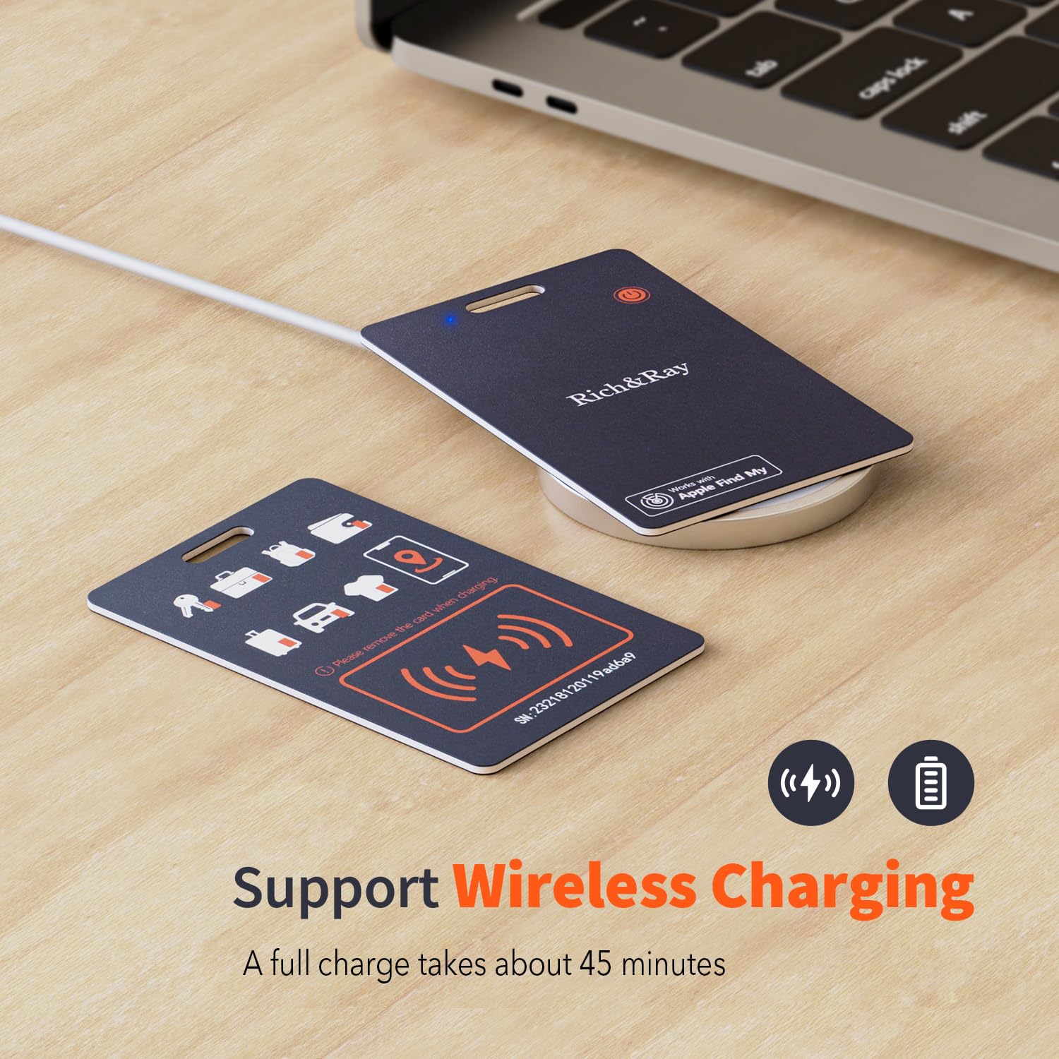 Rich&Ray Wireless Charging Smart Tracker Card Rechargeable IP68, Key Finder Item Tracker Thin Card (Certified by MFI), Passport Holder with Tracker Card (Black-Smart Card with Passport Holder)