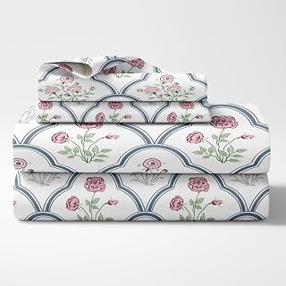 Haus & Kinder King Size Bedsheet with 2 Pillow Covers, 186 TC Cotton Bedsheet for Double Bed King Size 108X108 Inches Flat Bed Sheet Classic Trellis, White