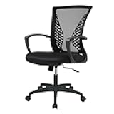 Home Office Chair Mid Back PC Swivel Lumbar Support Adjustable Desk Task Computer Ergonomic Comfortable Mesh Chair with Armrest (Black)