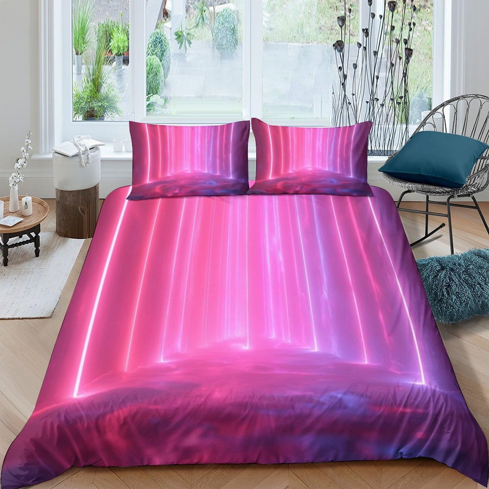 Ctjqhvkz Style-6 3D Printed Aurora Gradient Fitted Sheet Microfiber Soft Shiny Pink Purple Nebula Mattress Cover Bedroom Dorm Decor Single（135X200cm）