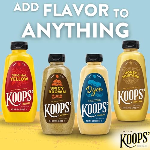 Miniatura 2 de Koops' Paquete variado clásico de mostaza, amarillo original, marrón picante, dijon y mostaza de miel, sin gluten, kosher, fabricado en Estados