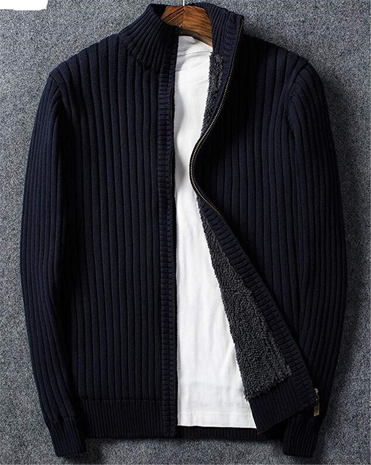 Męski sweter z dzianiny Nner Cardigan Plus ciepły kołnierz stójka kaszmir moda męska sweter z dzianiny z dzianiny na jesień i zimę kurtka męska, niebieski, 3XL