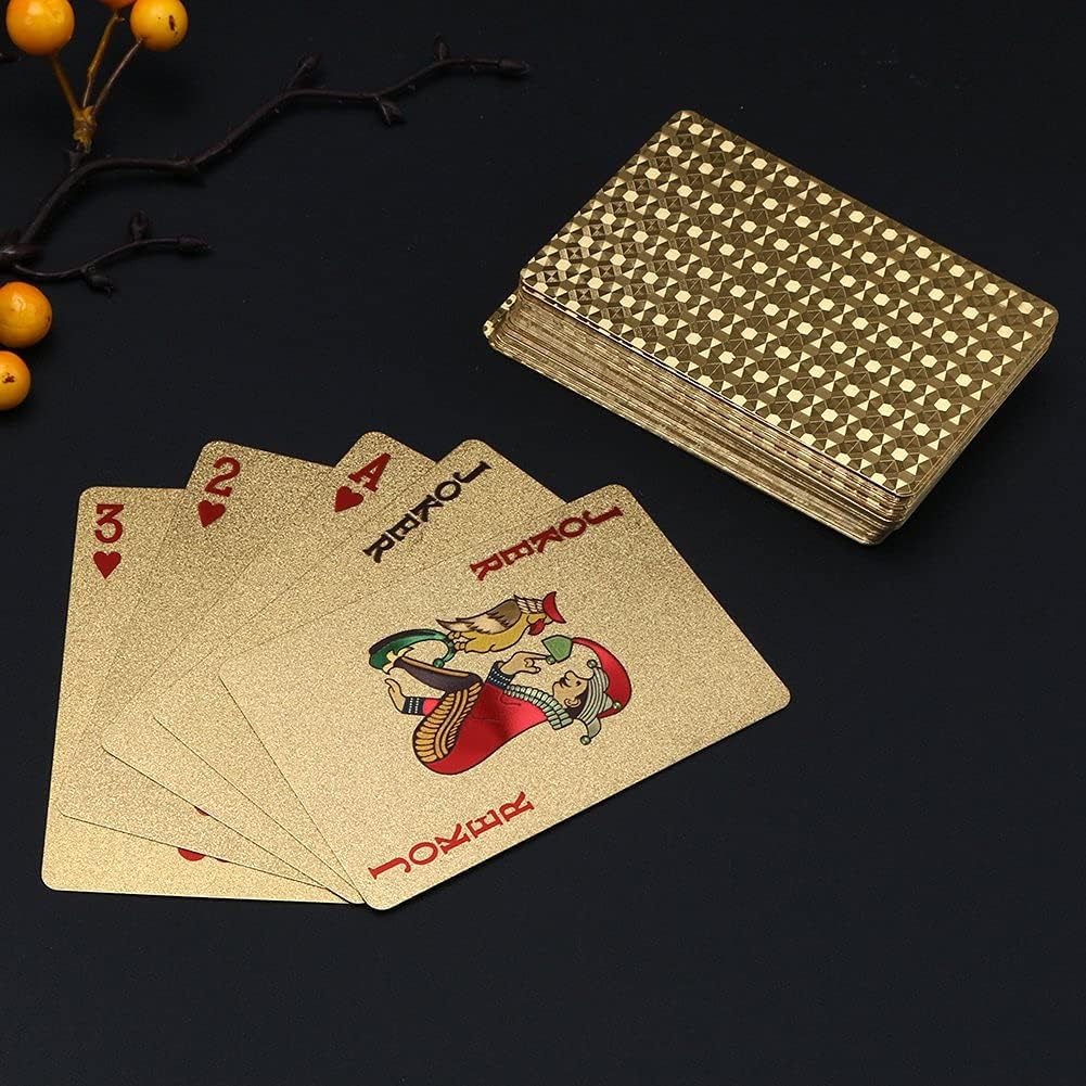 EAY Deck of Cards, Gold Deck of Cards, Gold Waterproof Playing Cards, Poker Cards, Washable & Flexible, Playing Cards 2 Pack