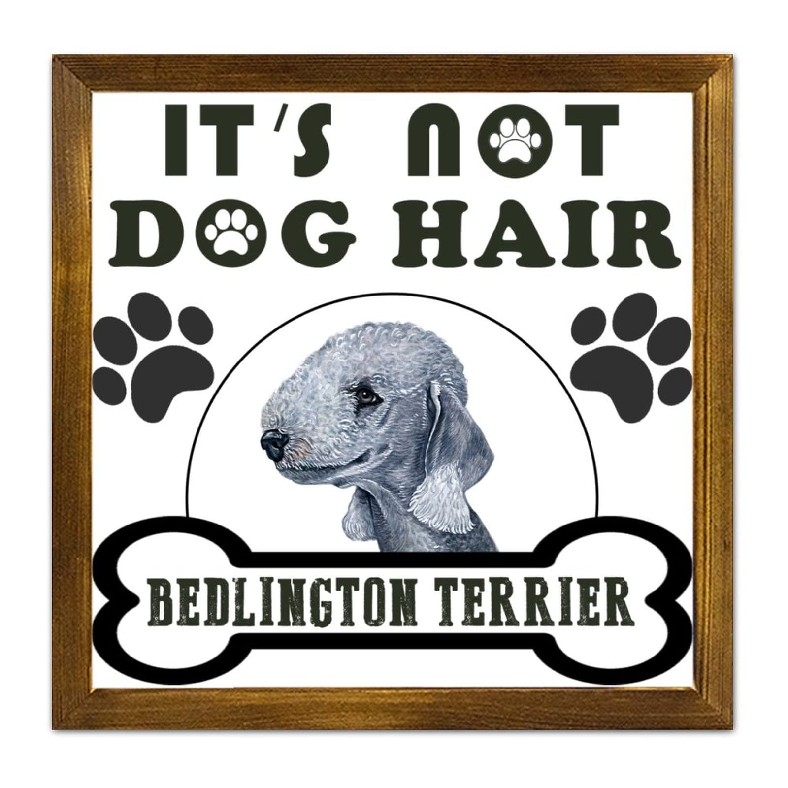 Cadeau Bedlington Terrier personnalisé : cadre en bois vintage maison