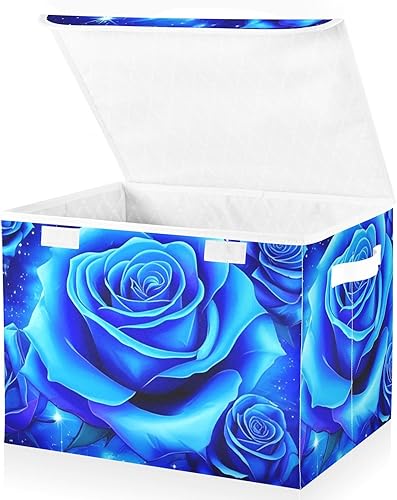 Miniatura 2 de Kigai Cesta de almacenamiento de rosas moradas con tapas y asa, cubo de almacenamiento grande plegable para estantes, armario, dormitorio, sala de