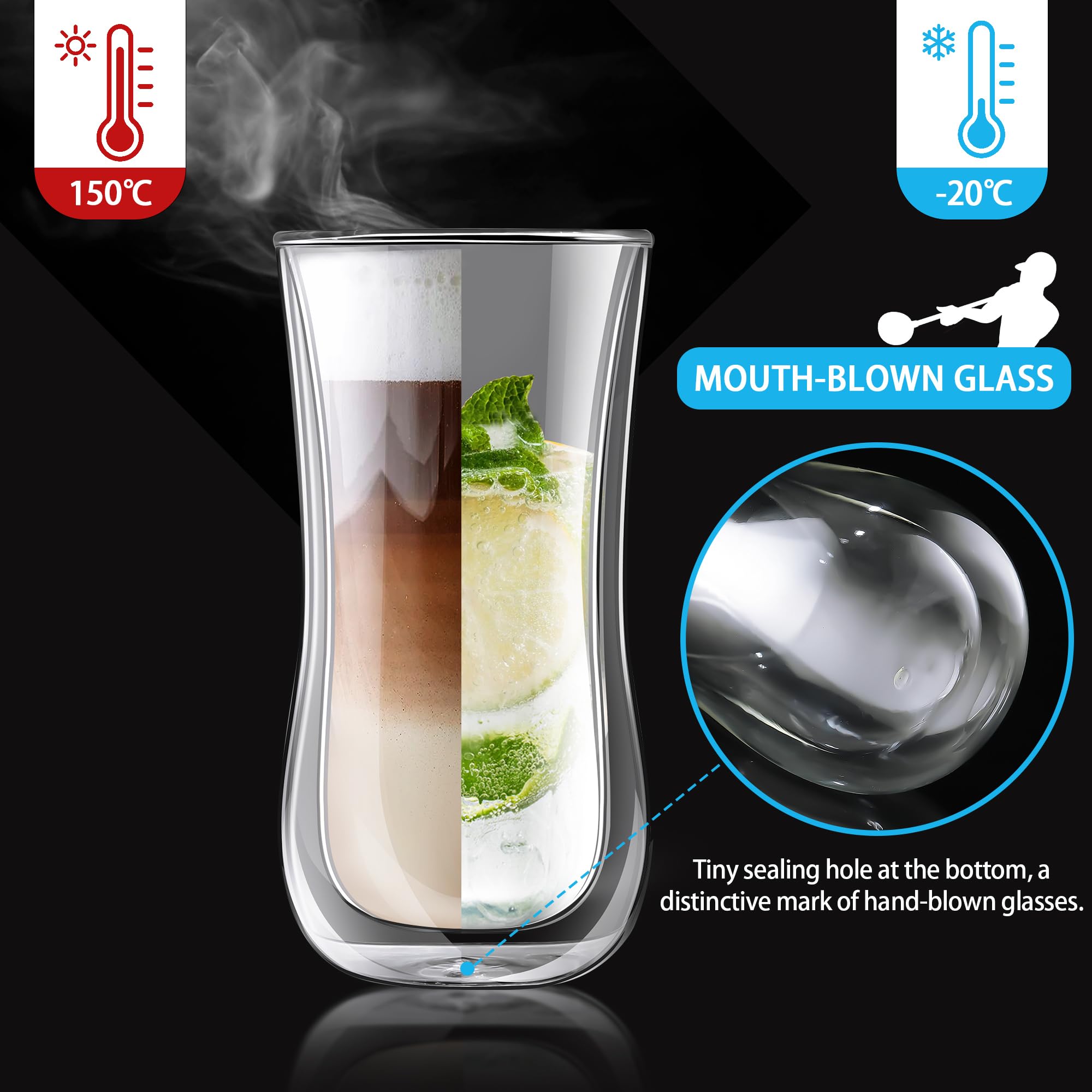 Joeyan 400ml Verres Latte Macchiato à Double Paroi - Lot de 2 Verre à