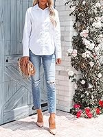 Vista 4 de siliteelon - Camisas de vestir de manga larga con botones para mujer, sin arrugas, cuello para trabajo, oficina, unicolor, blusas con corsé