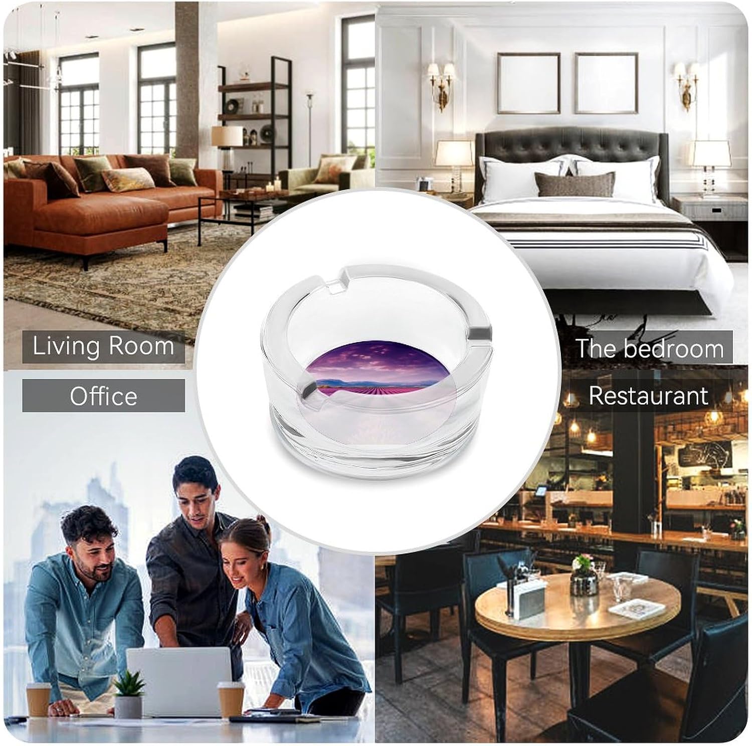 Round Ashtray,Lavender Fieldsprinted Portable Ashtray,Tabletop Ashtray for Home Office Indoor Outdoor Patio Use And Modern Decoration