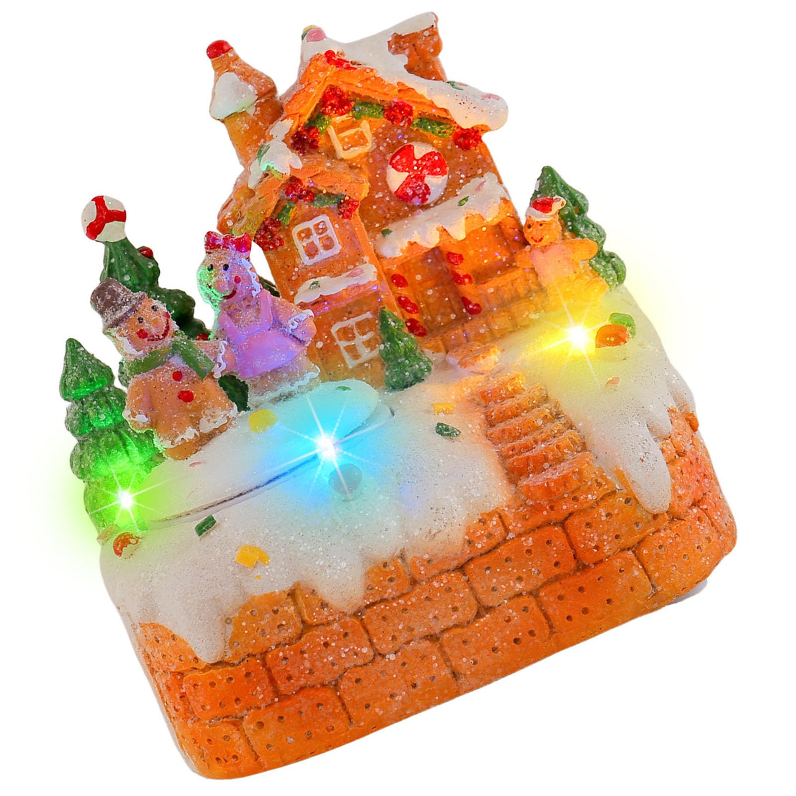 NVOQILIN Rotating Gingerbreads Resins Figurine LED Lighted Christmas Village House Musical Box Decoration Ornament Gift Miniature Rotating Festives Music Box