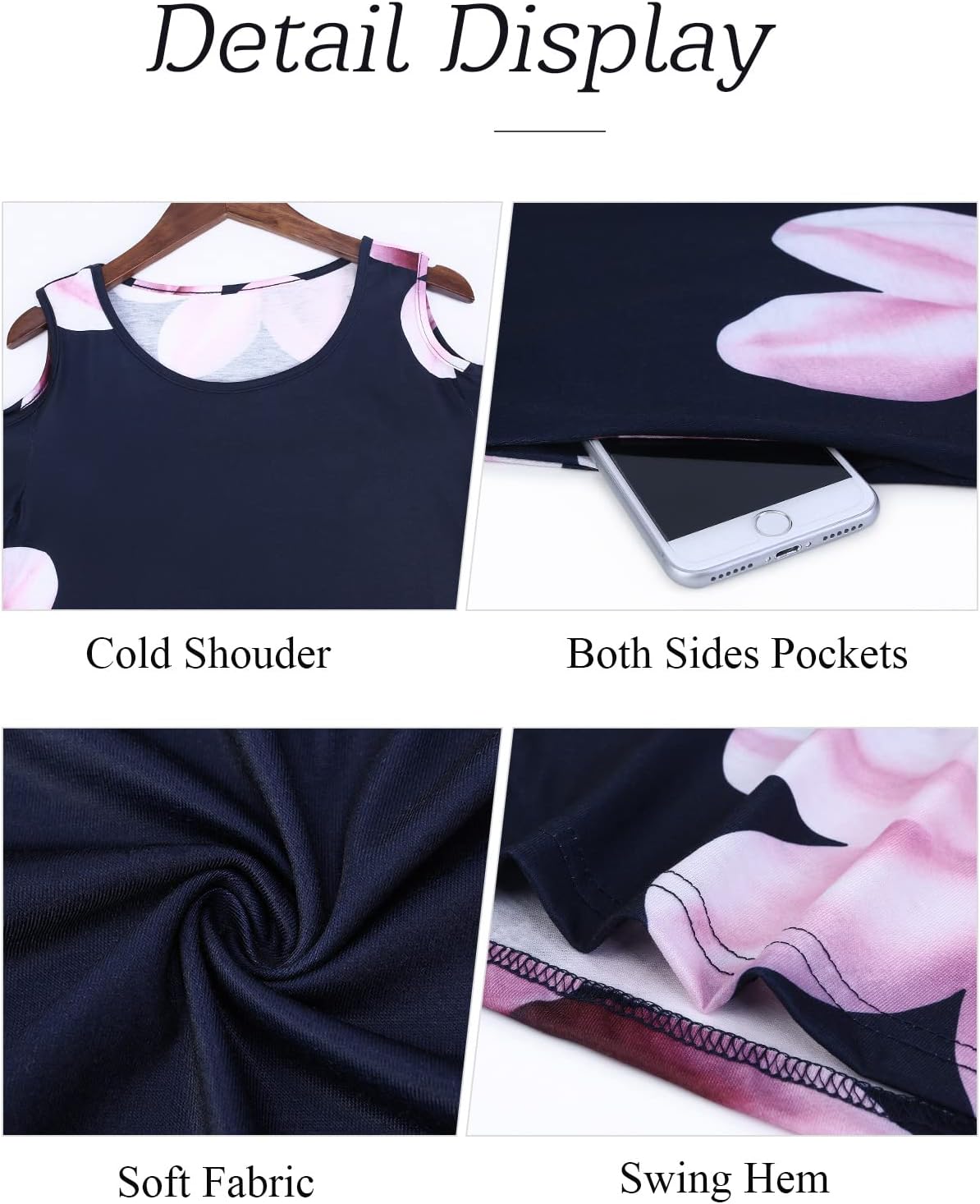 Tanst Sky Women Cold Shoulder Dress Floral Printed Short Sleeve Sundress with Pocket - Image 3