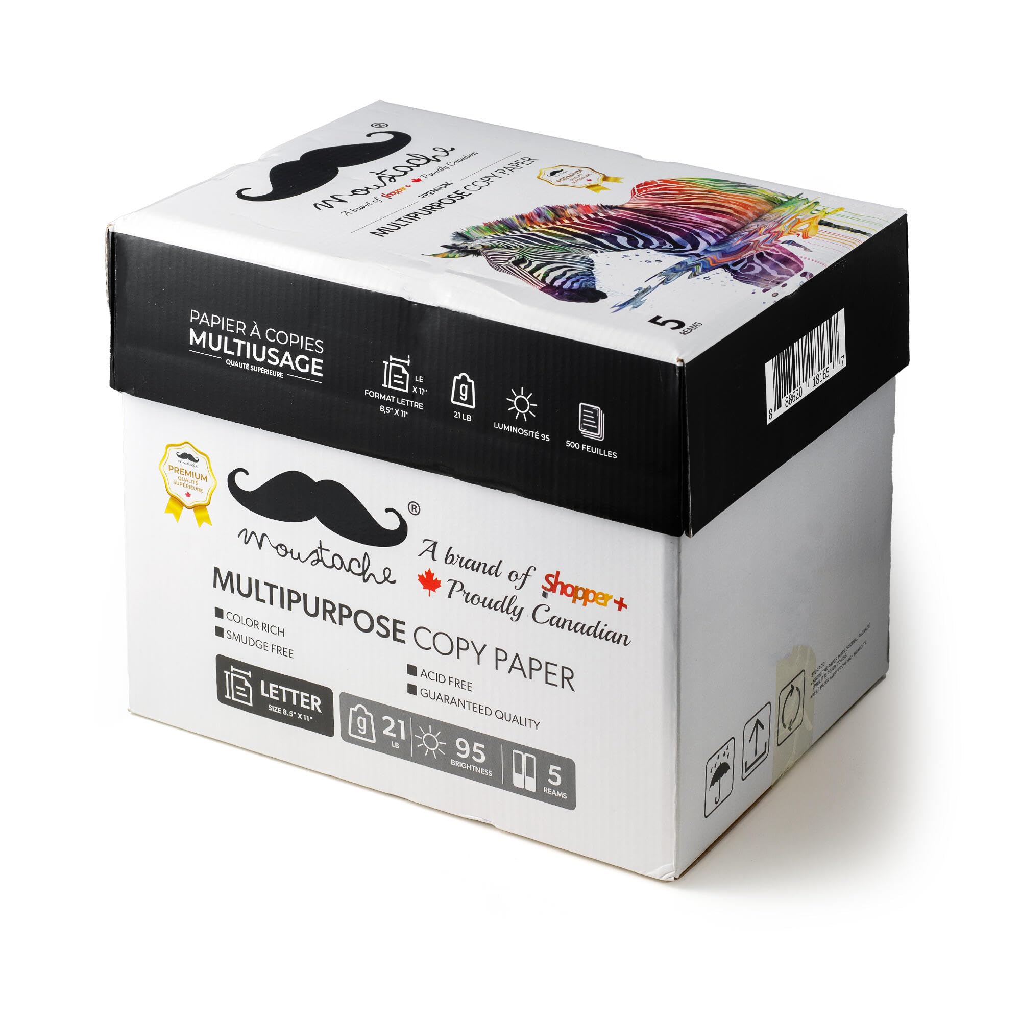 Moustache 2500 Sheets Multipurpose Printer Paper, Copy/Copier/LaserJet Inkjet Printer/Fax/Photocopy Paper, 95 Brightness, 21 lbs, Letter Size 8.5''x11'', 500 Sheets/Ream, 5 Reams image 6