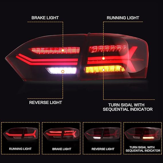 VLAND Led Tail lights Fit for Jetta 2011-2014 Sagitar 12-14 (Not Fit GLI &Led Version), Full LED Rear Lamp Assembly,Red