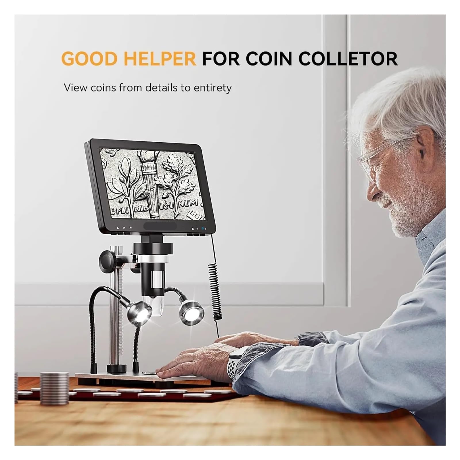 EDM9 7'' LCD Digital Microscope 1200X 1080P Coin 10 LED Lights Usb Electronics