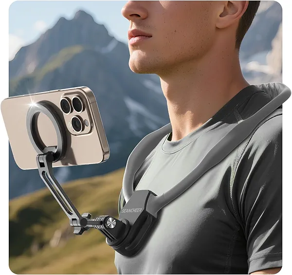 Magnetic Neck Mount for Phones,Neck Phone Holder for Recording,Hands Free POV/Vlog Cell Phone Holder for Phone Android iPhone 16 15 14 13 12 Seires,Camera Accessories Kit for Go Pro DJI -Dark Gray