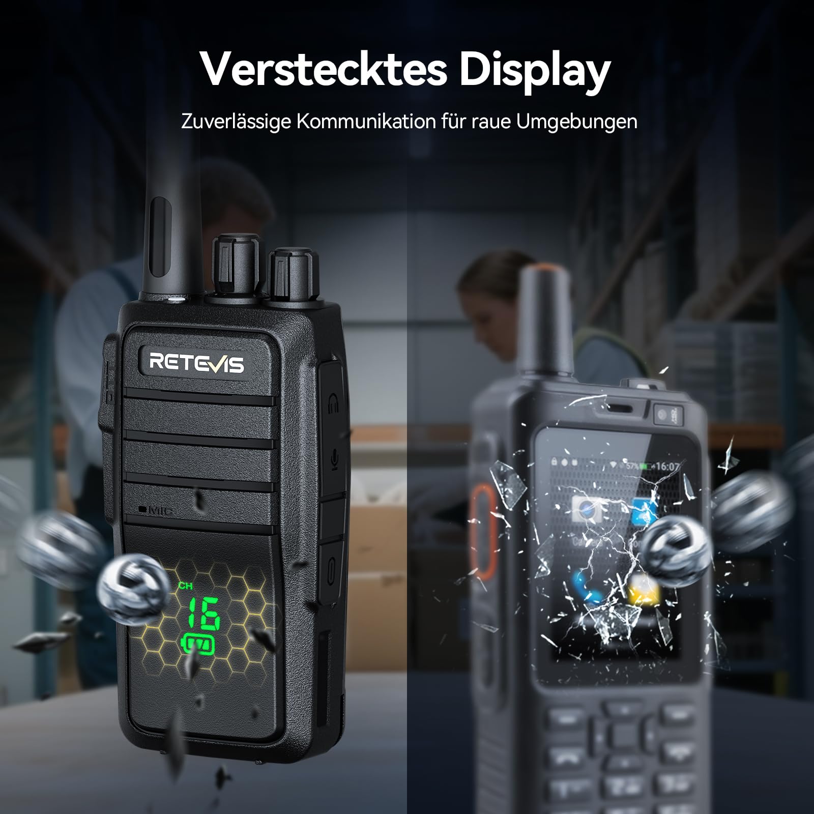 Retevis RT21H Talkie Walkies, Radio Bidirectionnelle à Écran Caché, Indice d'Étanchéité IP54, Chargeur Robuste Type-C à 6 Emplacements,Talkies-Walkie Rechargeables pour Écoles, Hôtel（6 pièces, Noir