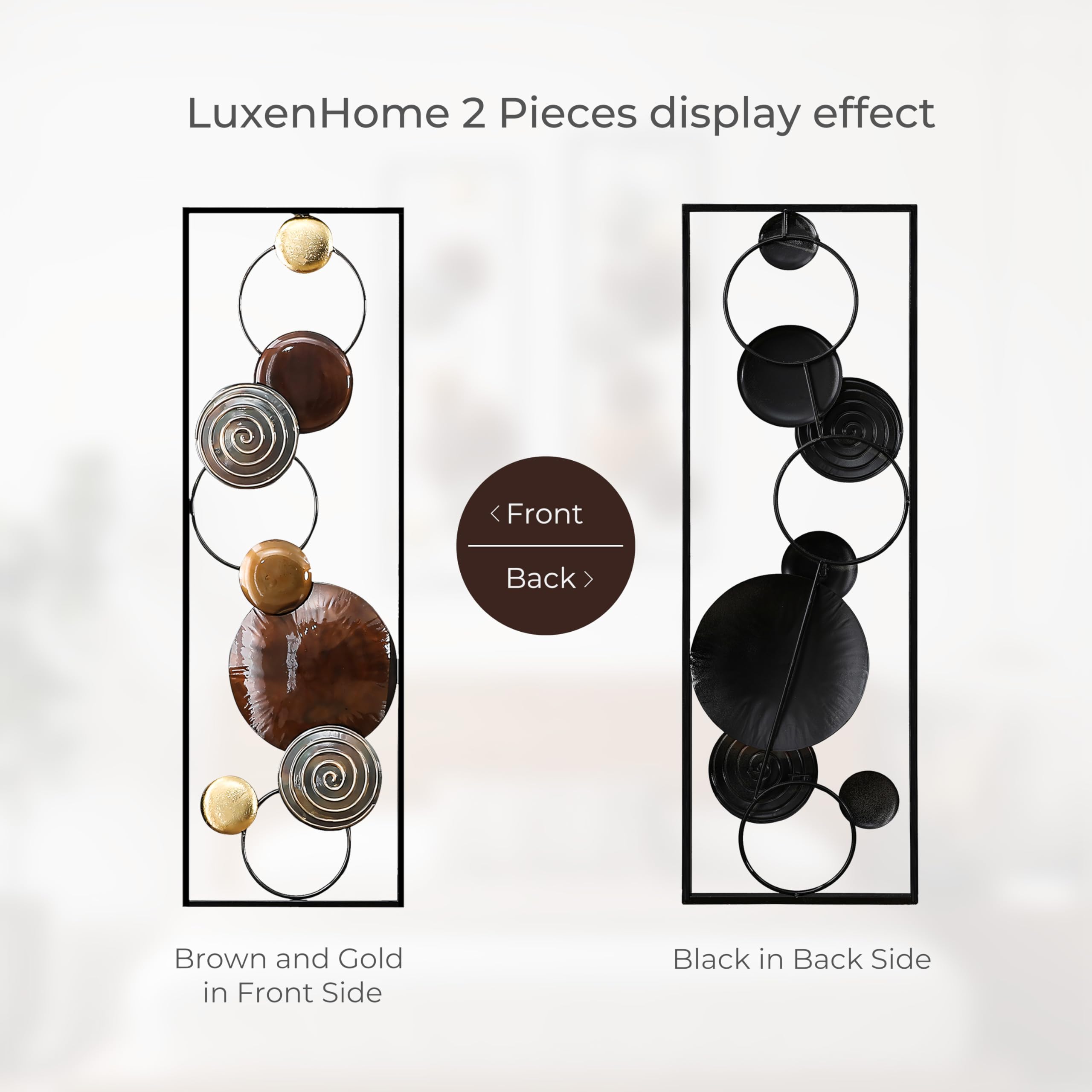 Set 4 Decorazioni Parete Astratte In Metallo - 57x40 Cm - Nero Opaco, 3D Minimal - Pymin