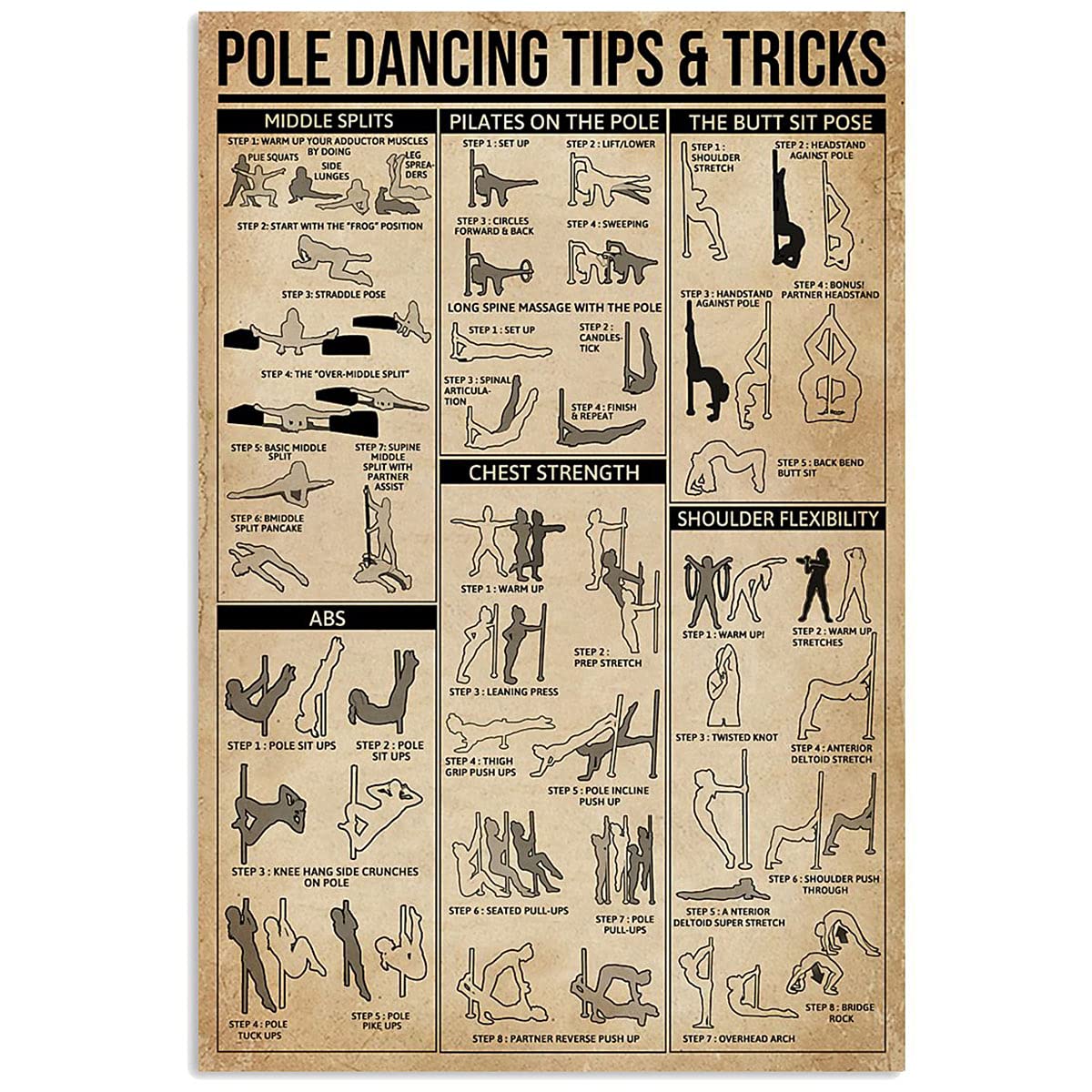 rayprint Pole Dancing Knowledge Metal Signs Retro Room Decor Pole Dancing Tips & Tricks Posters Printed Plaque Club Home Wall Decor 12x16 Inches