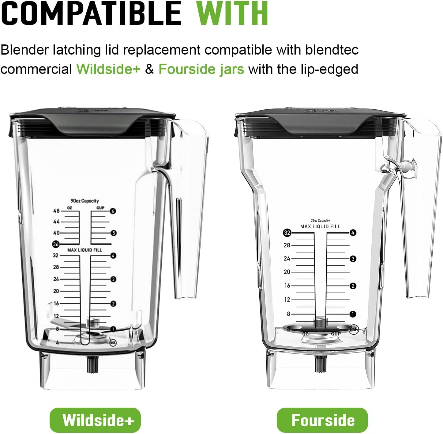 Blender Latching Lid Replacement For Blendtec Commercial Wildside & Fourside Jars, Blender Lids Top with Removable Center Cap, Wildside Jar Lid Replacement for Keeping Splashes Contained During Blend