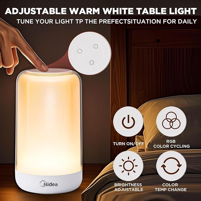 Midea Midea 16 Colors RGB Touch Lamps, 1200mah Rechargeable Night Light, Dimmable Bedside Nursery Lamp, Baby-Safe Material, Portable Hanging Mini Lamp for Bedroom, Travel, Camping Mood Lamp photo 2