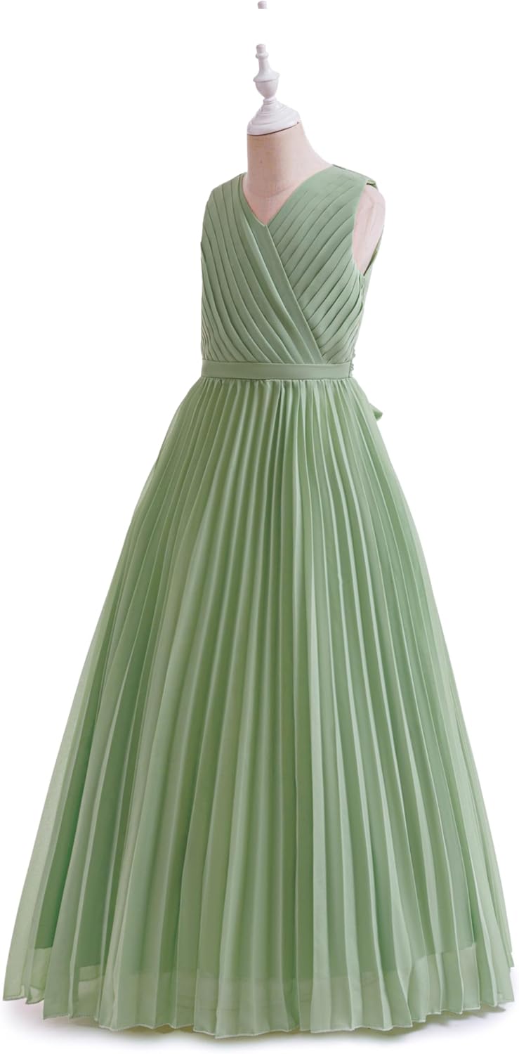 Flower Girls Wedding Guest Dress Junior Bridesmaid Formal Pageant Pleated Fancy Long Dresses Evening Party Gown - Image 4