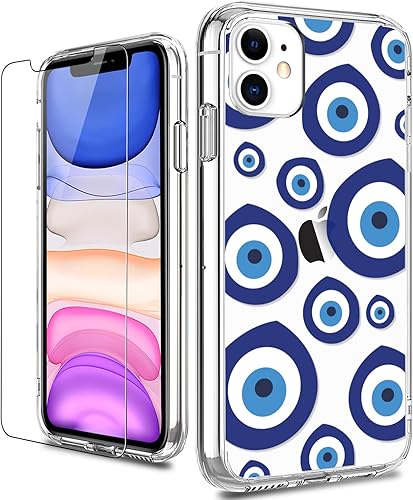 LUHOURI Funda diseñada para iPhone 11 con protector de pantalla, ajuste delgado, funda de acrílico transparente resistente para mujeres y niñas,