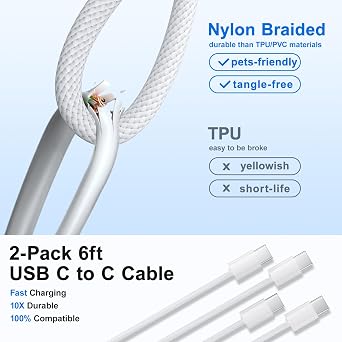 25W Super Fast Charging USB C Wall Charger+Braided Type C to C Cable (6ft)