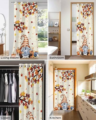 Miniatura 5 de Fall Thanksgiving Doorway Curtains - Blackout Curtains 78 Inches Long, Blue Pumpkin Gnomes Maple Leaf Rustic Sliding Door Curtains Grommet Window