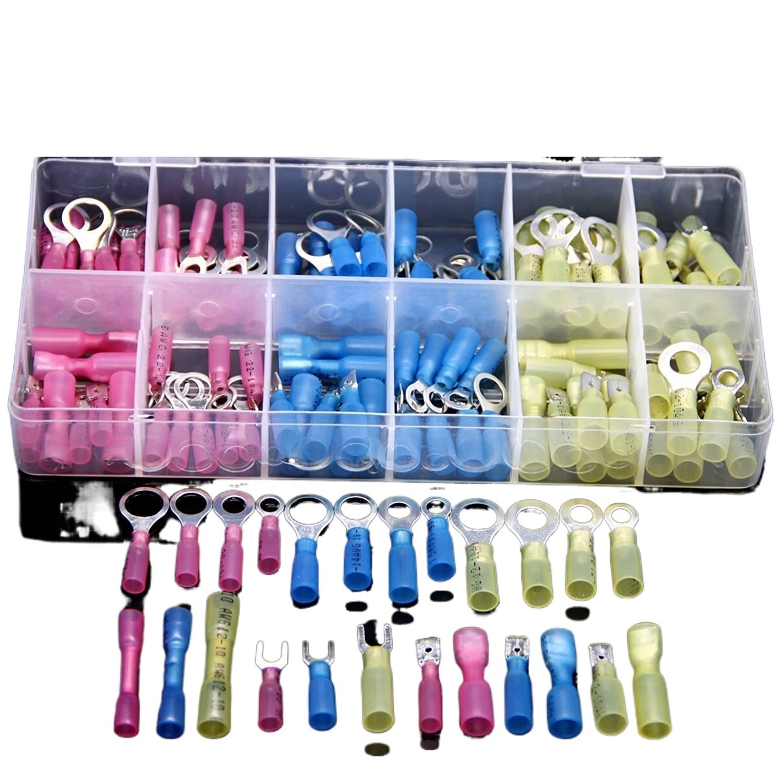 Ciopljhkl One Color 540/510/250/120Pcs Heat Shrink Electrical Cable Wire Connectors Waterproof Insulated Spade Ring Splice Butt Crimp Terminals Kit For Home,Factory,Cars,Ship